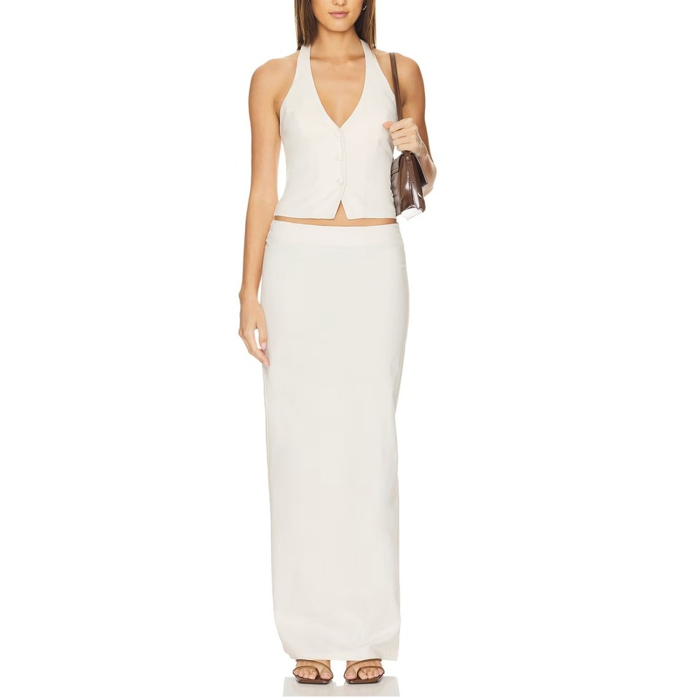 All The Ways Zephyra Halter Top & Maxi Skirt Set in Ivory sz XS